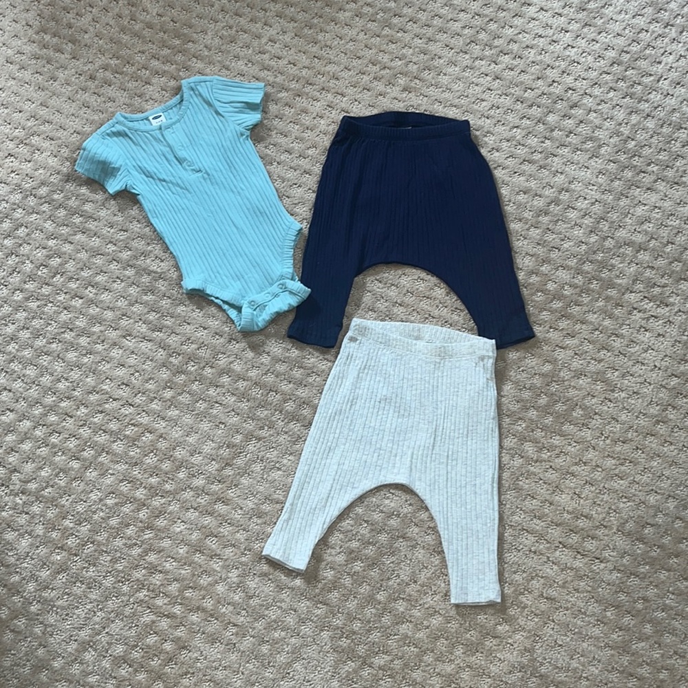 3pcs pant/ bodysuit ribbed print infant set- SOLID COLORS